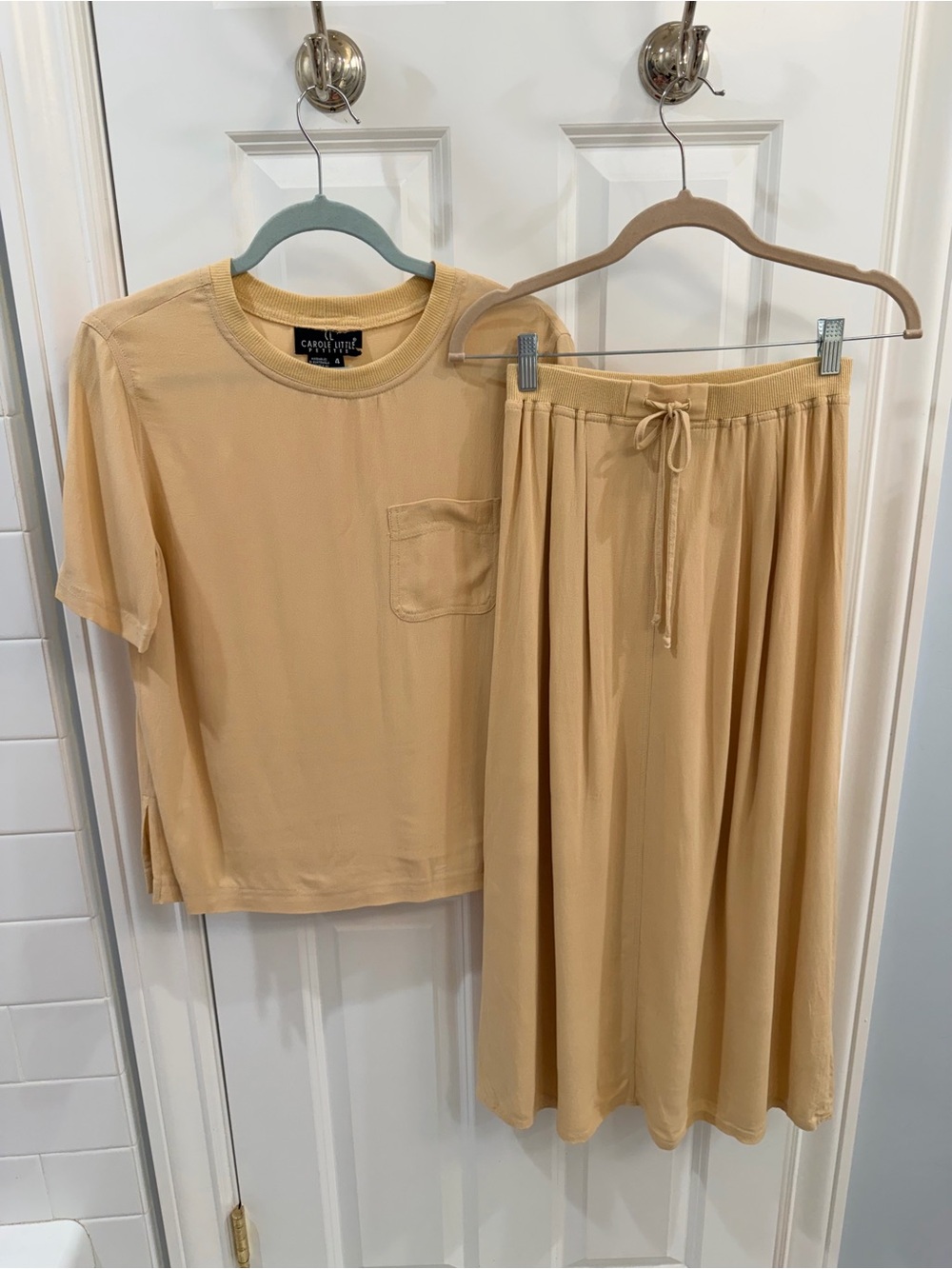 Vintage Carole Little 2-Piece Rayon Set | Minimalist Boho Camel Tan Sz 2 / 4 P - Picture 3 of 15